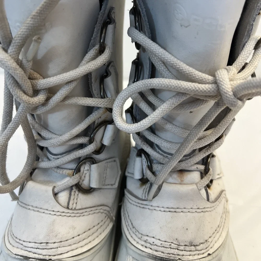 Polaris Winter Snow Boots Womens Sz 6 White‎ Steel Shank Mid Calf Lace Up Lined